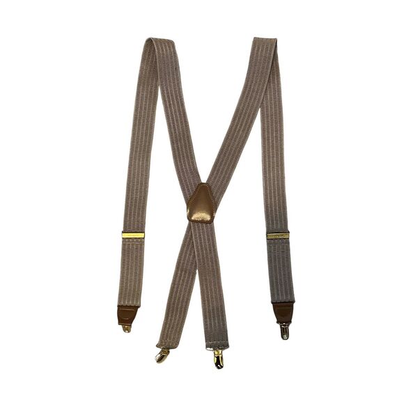 Pelican Mens Suspenders Braces Gold Clip Elastic Leather Tan Made USA Workwear - Picture 2 of 6